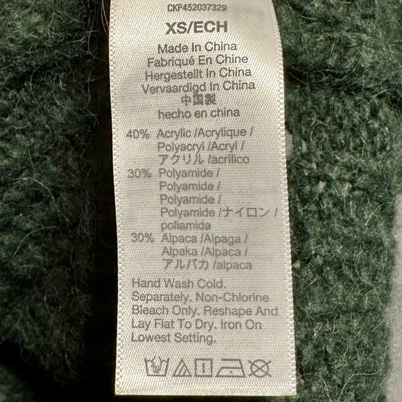 Madewell Chunky Knit Alpaca Fuzzy Dark Green Soft Pullover Sweater size XS - Picture 9 of 9